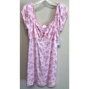 ABOUND Sweetheart Tie Neck Dress Women's M Pink Soda Djuna Floral NEW